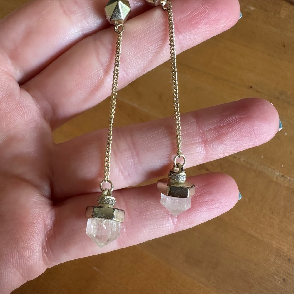 Gold and Quartz Crystal Drop Earrings